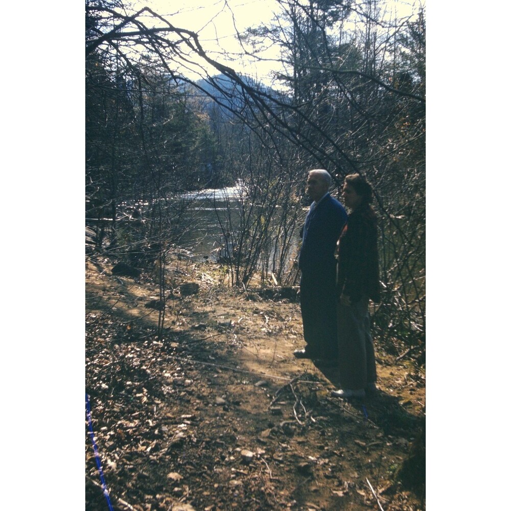 Kodak Slide 1940s Red Border Kodachrome Older Couple By a Creek In The Woods - Picture 1 of 1